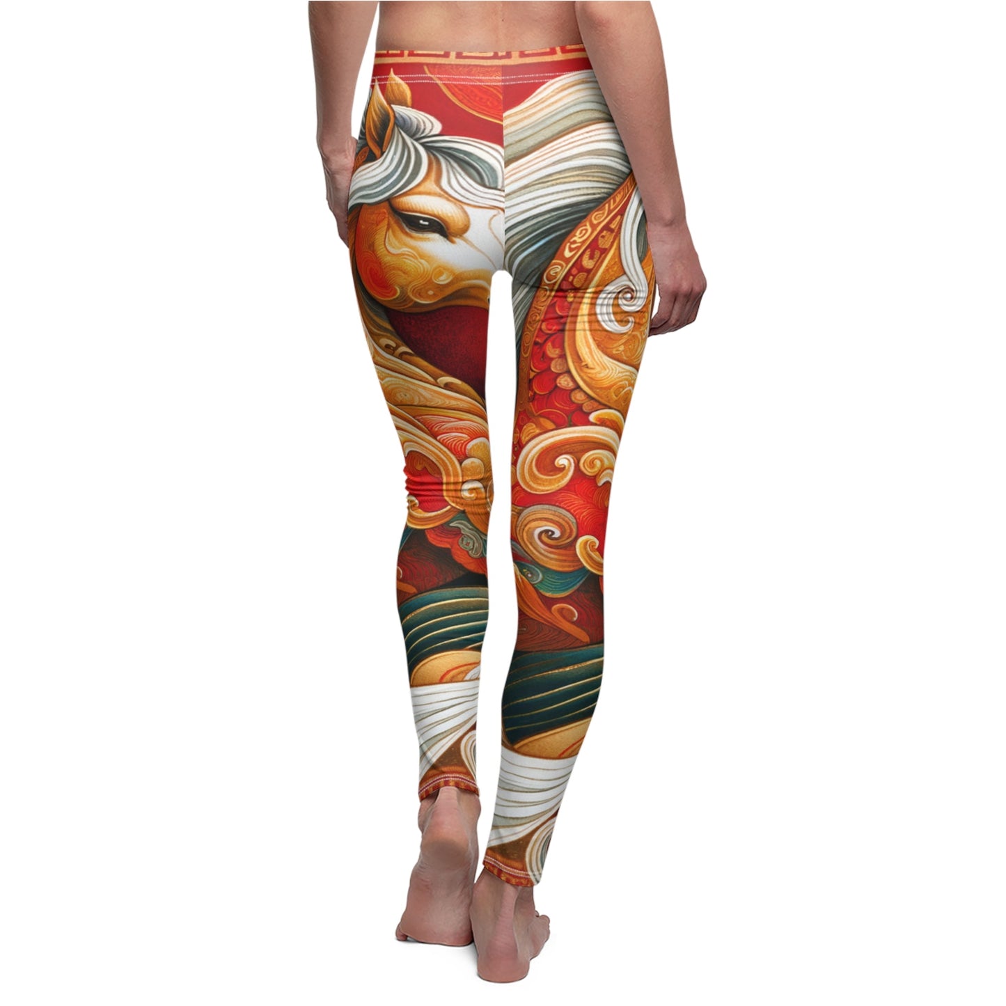 "Gold Gallop on Vermilion Vista: A Lunar New Year’s Ode" - Casual Leggings - iSquaredYoga