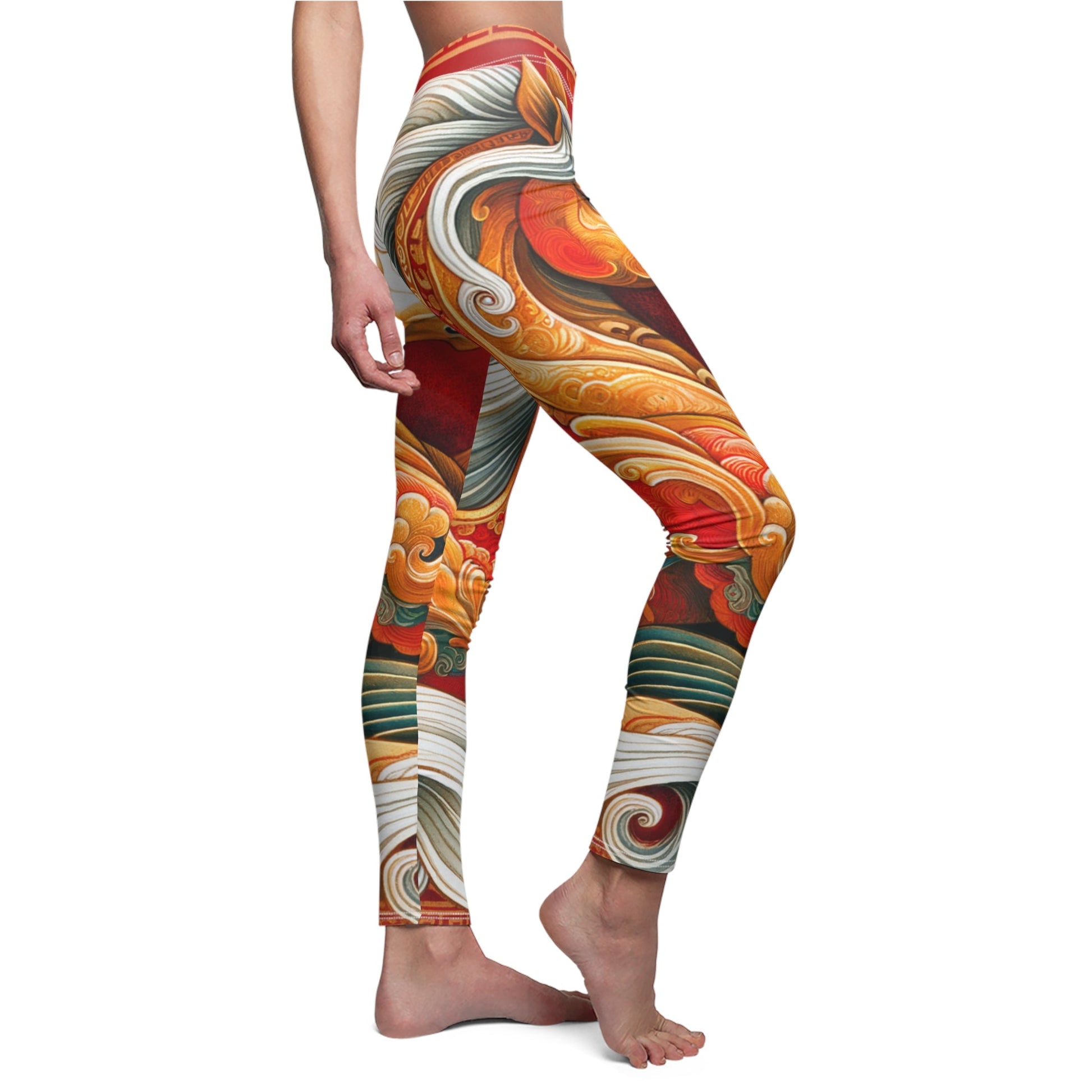 "Gold Gallop on Vermilion Vista: A Lunar New Year’s Ode" - Casual Leggings - iSquaredYoga