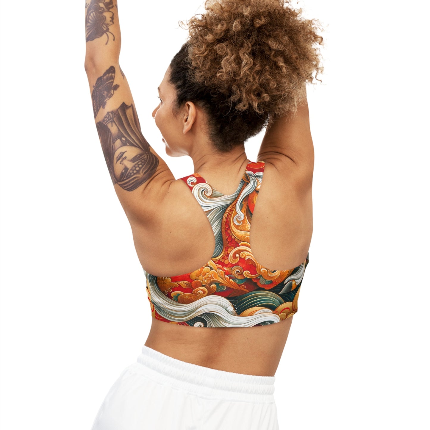 "Gold Gallop on Vermilion Vista: A Lunar New Year’s Ode" - Seamless Sports Bra - iSquaredYoga