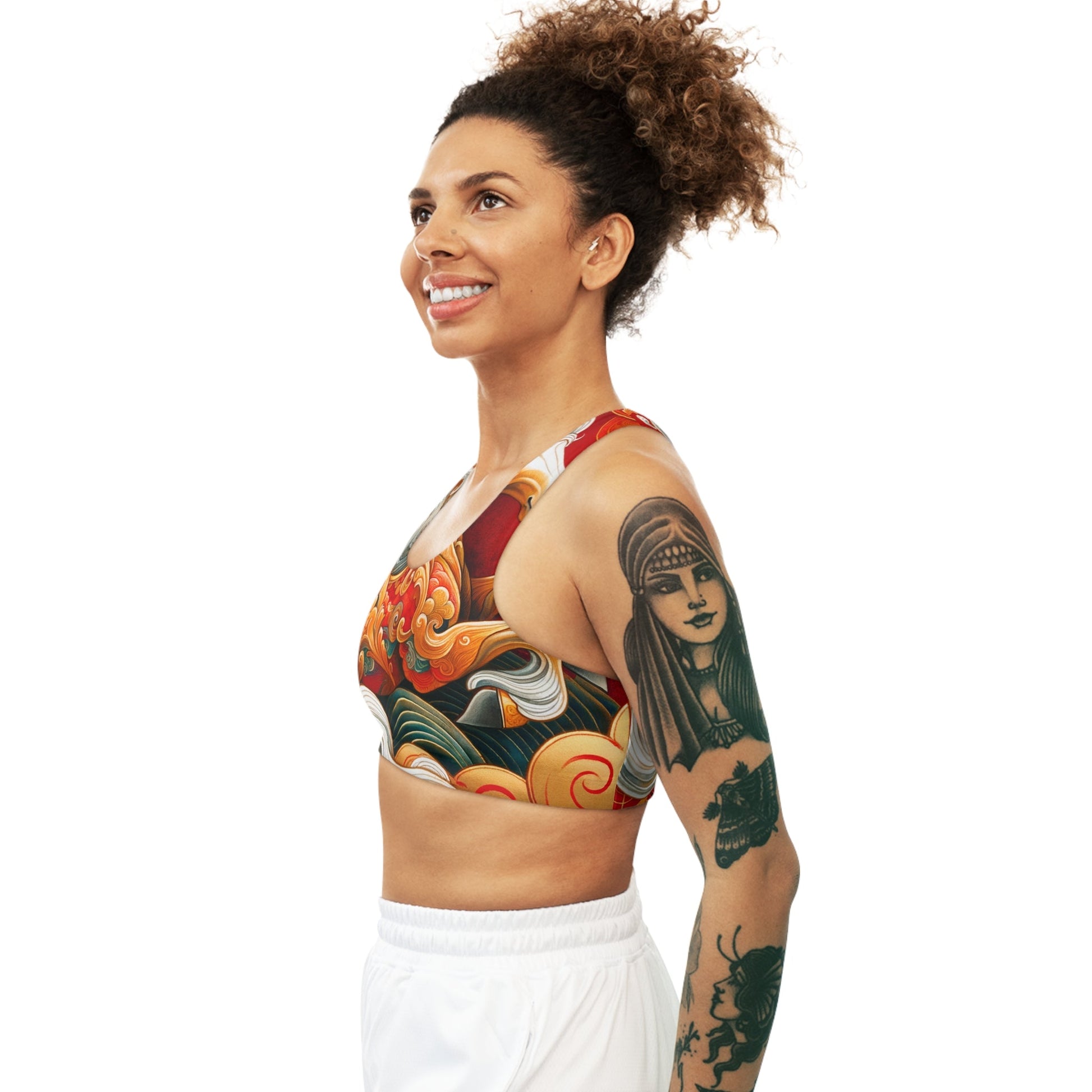 "Gold Gallop on Vermilion Vista: A Lunar New Year’s Ode" - Seamless Sports Bra - iSquaredYoga