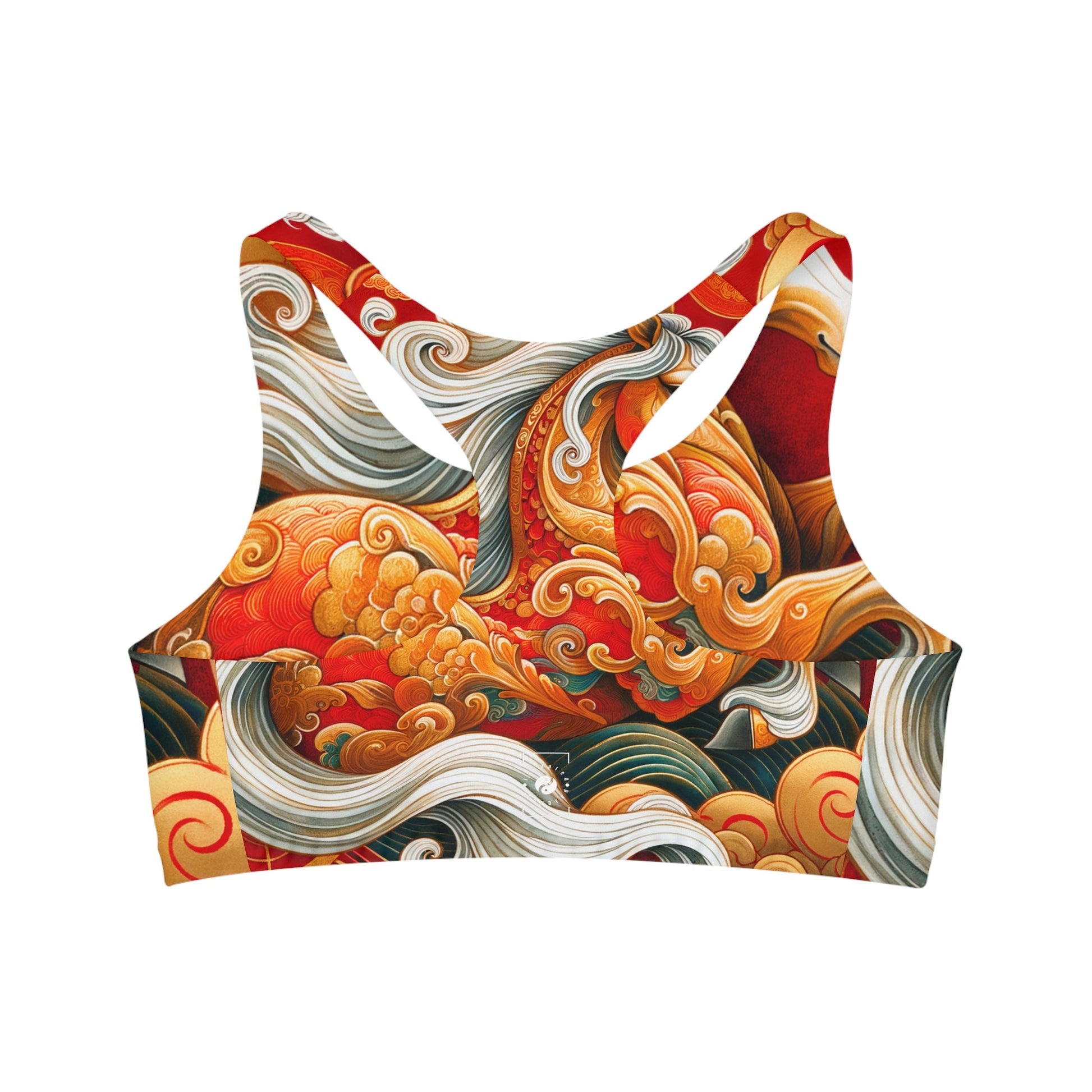 "Gold Gallop on Vermilion Vista: A Lunar New Year’s Ode" - Seamless Sports Bra - iSquaredYoga