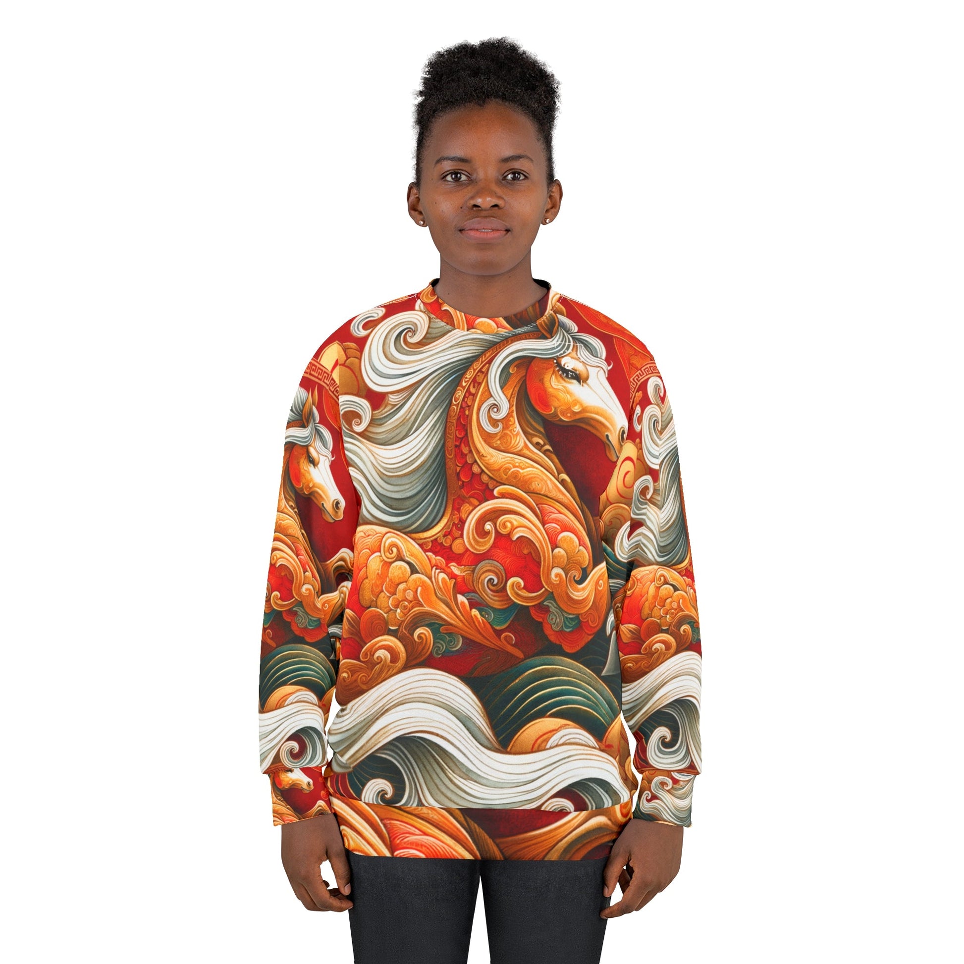 "Gold Gallop on Vermilion Vista: A Lunar New Year’s Ode" - Unisex Sweatshirt - iSquaredYoga