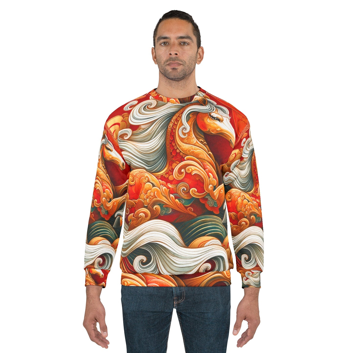 "Gold Gallop on Vermilion Vista: A Lunar New Year’s Ode" - Unisex Sweatshirt - iSquaredYoga