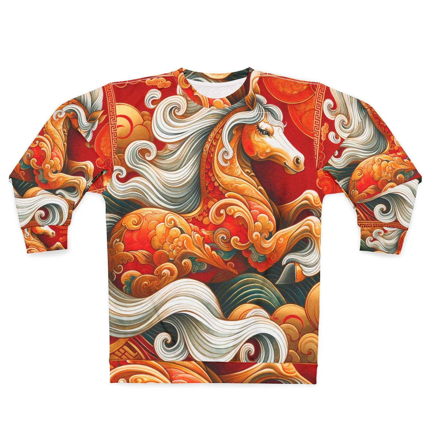 "Gold Gallop on Vermilion Vista: A Lunar New Year’s Ode" - Unisex Sweatshirt - iSquaredYoga