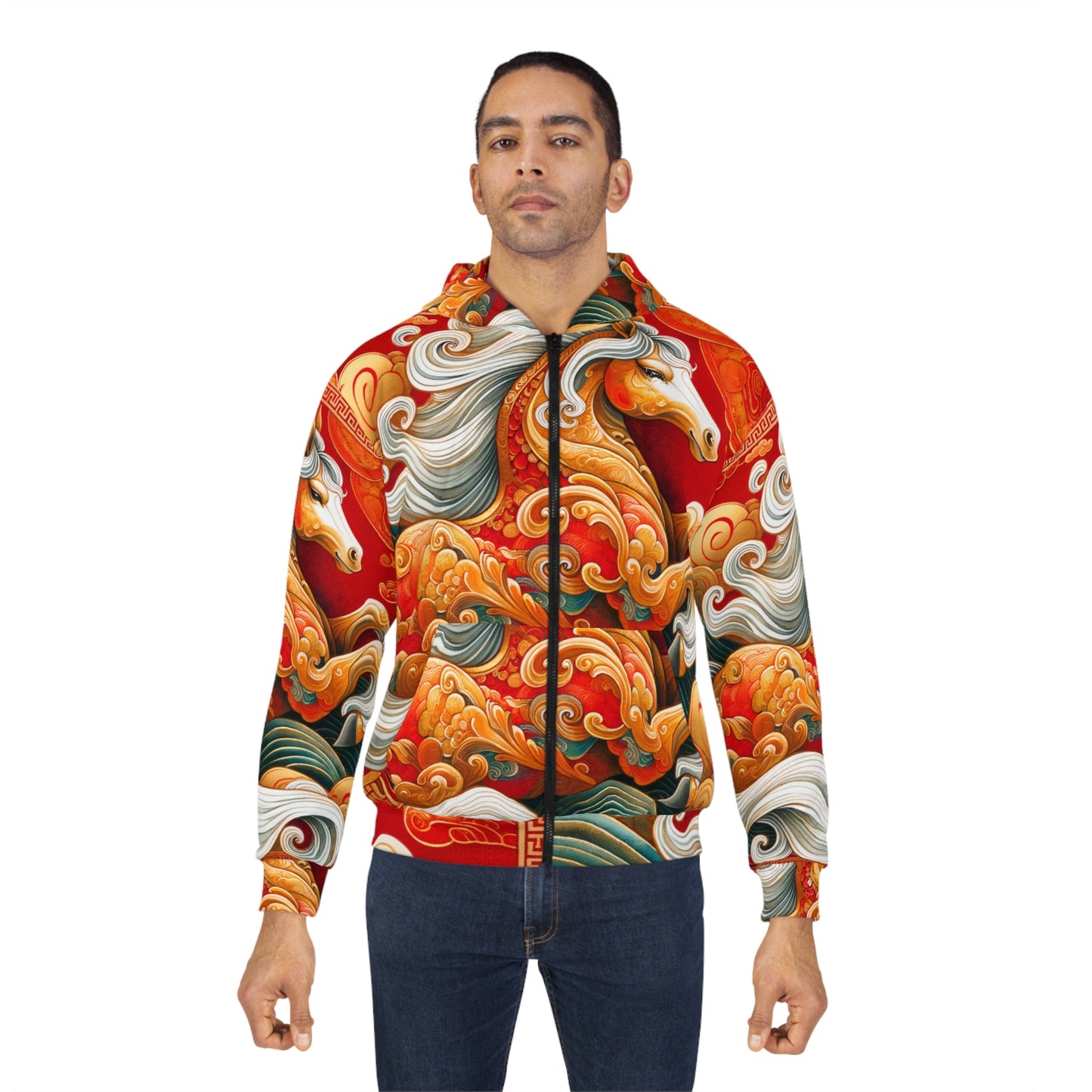 "Gold Gallop on Vermilion Vista: A Lunar New Year’s Ode" - Zip Hoodie - iSquaredYoga