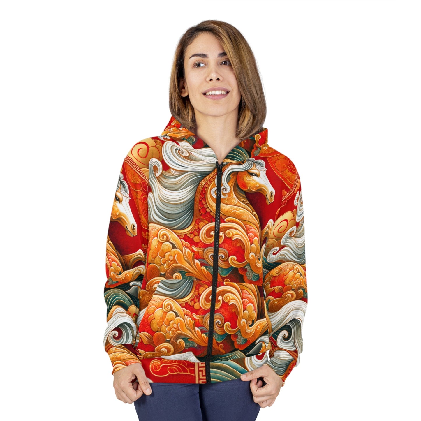 "Gold Gallop on Vermilion Vista: A Lunar New Year’s Ode" - Zip Hoodie - iSquaredYoga