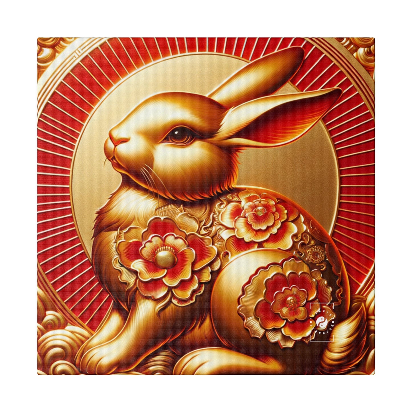 "Golden Blessings: Lunar Rabbit's Resplendence" - Art Print Canvas - iSquaredYoga