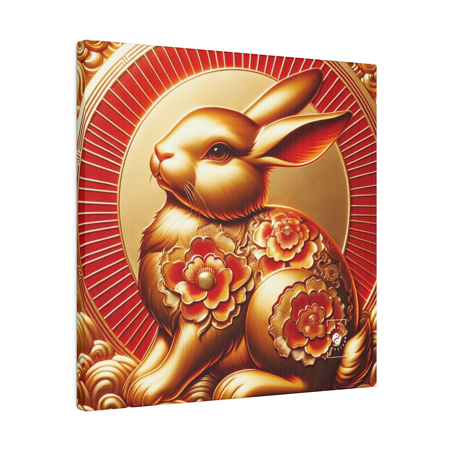 "Golden Blessings: Lunar Rabbit's Resplendence" - Art Print Canvas - iSquaredYoga