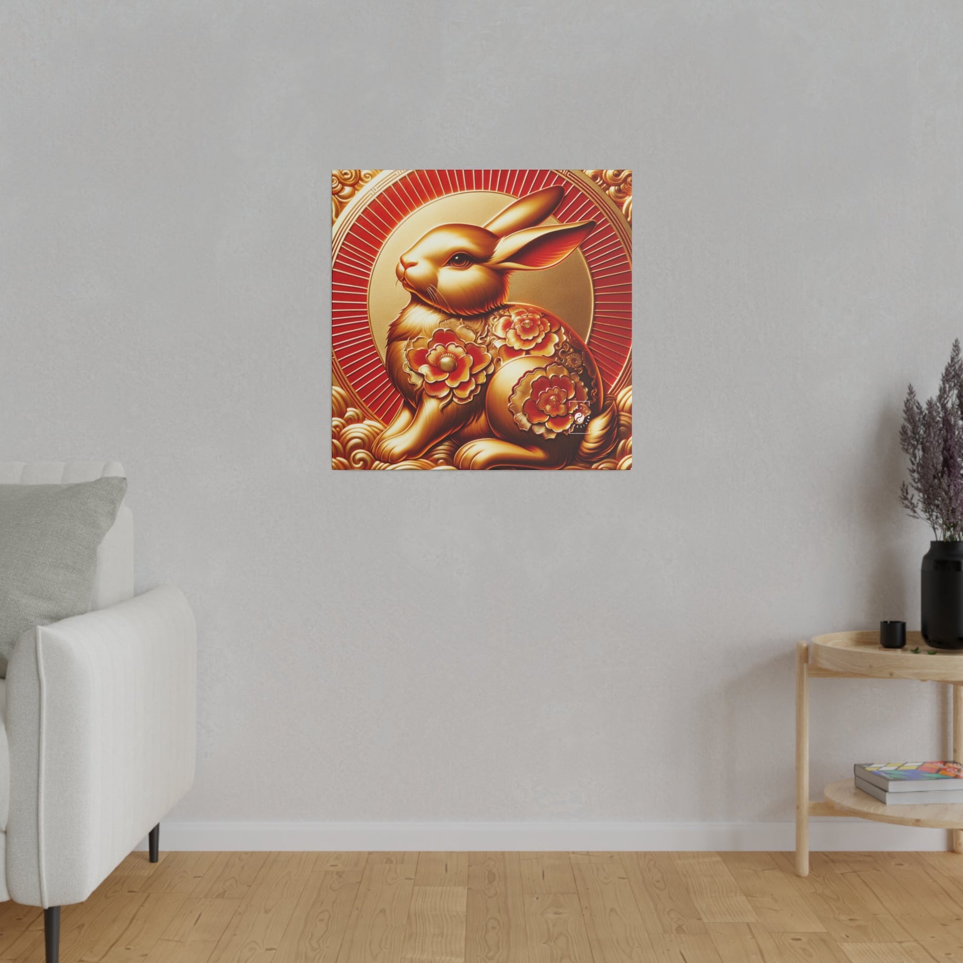 "Golden Blessings: Lunar Rabbit's Resplendence" - Art Print Canvas - iSquaredYoga