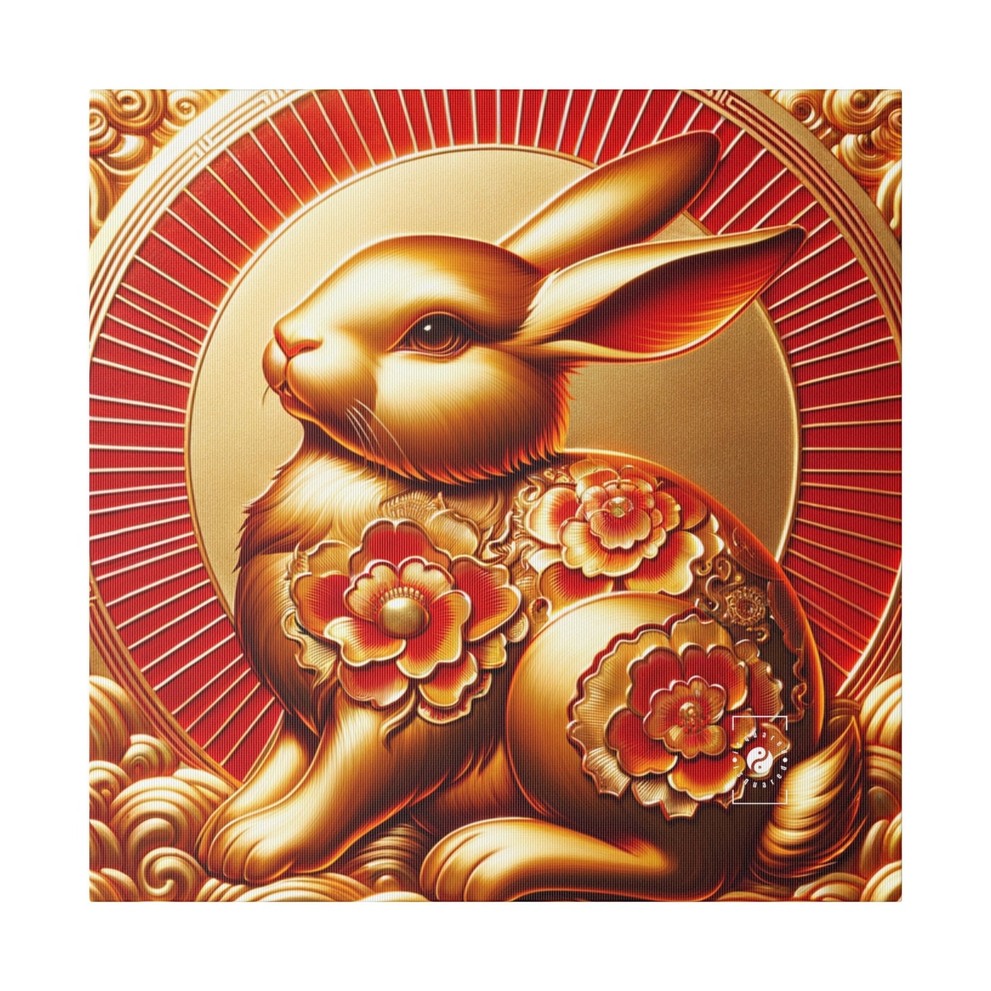 "Golden Blessings: Lunar Rabbit's Resplendence" - Art Print Canvas - iSquaredYoga