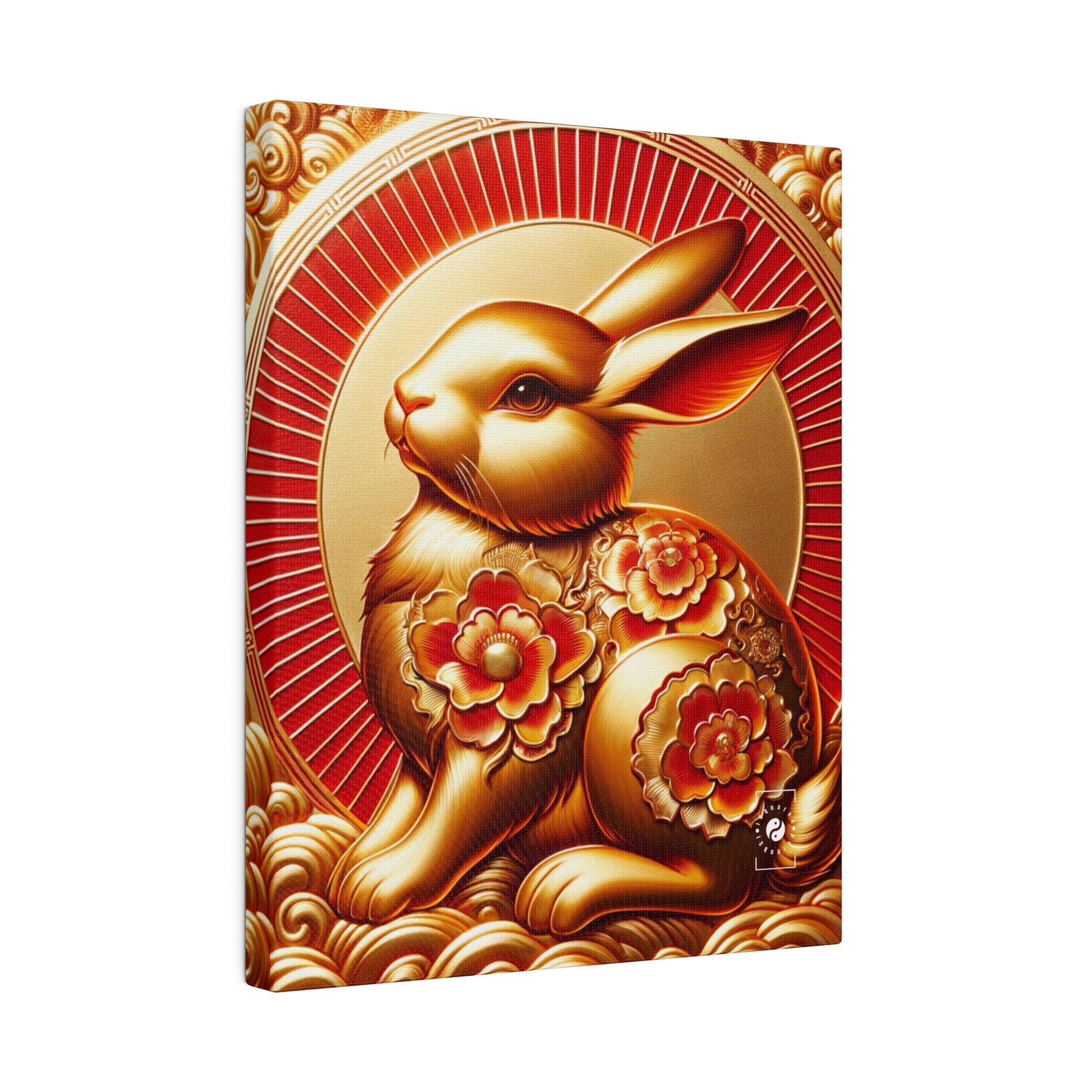 "Golden Blessings: Lunar Rabbit's Resplendence" - Art Print Canvas - iSquaredYoga