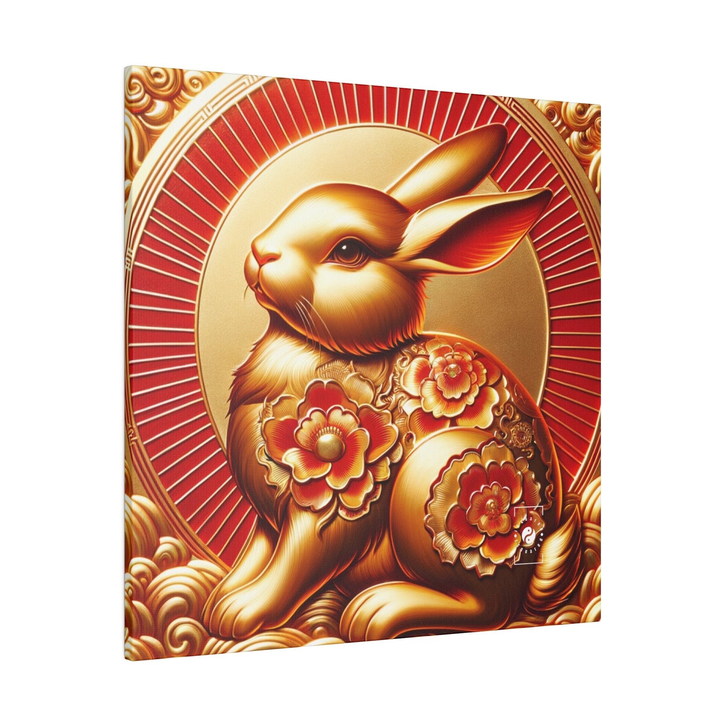 "Golden Blessings: Lunar Rabbit's Resplendence" - Art Print Canvas - iSquaredYoga