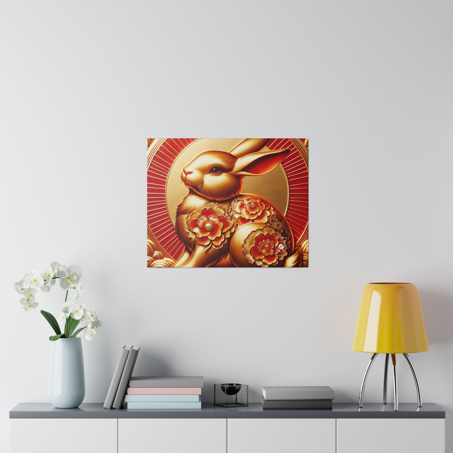 "Golden Blessings: Lunar Rabbit's Resplendence" - Art Print Canvas - iSquaredYoga