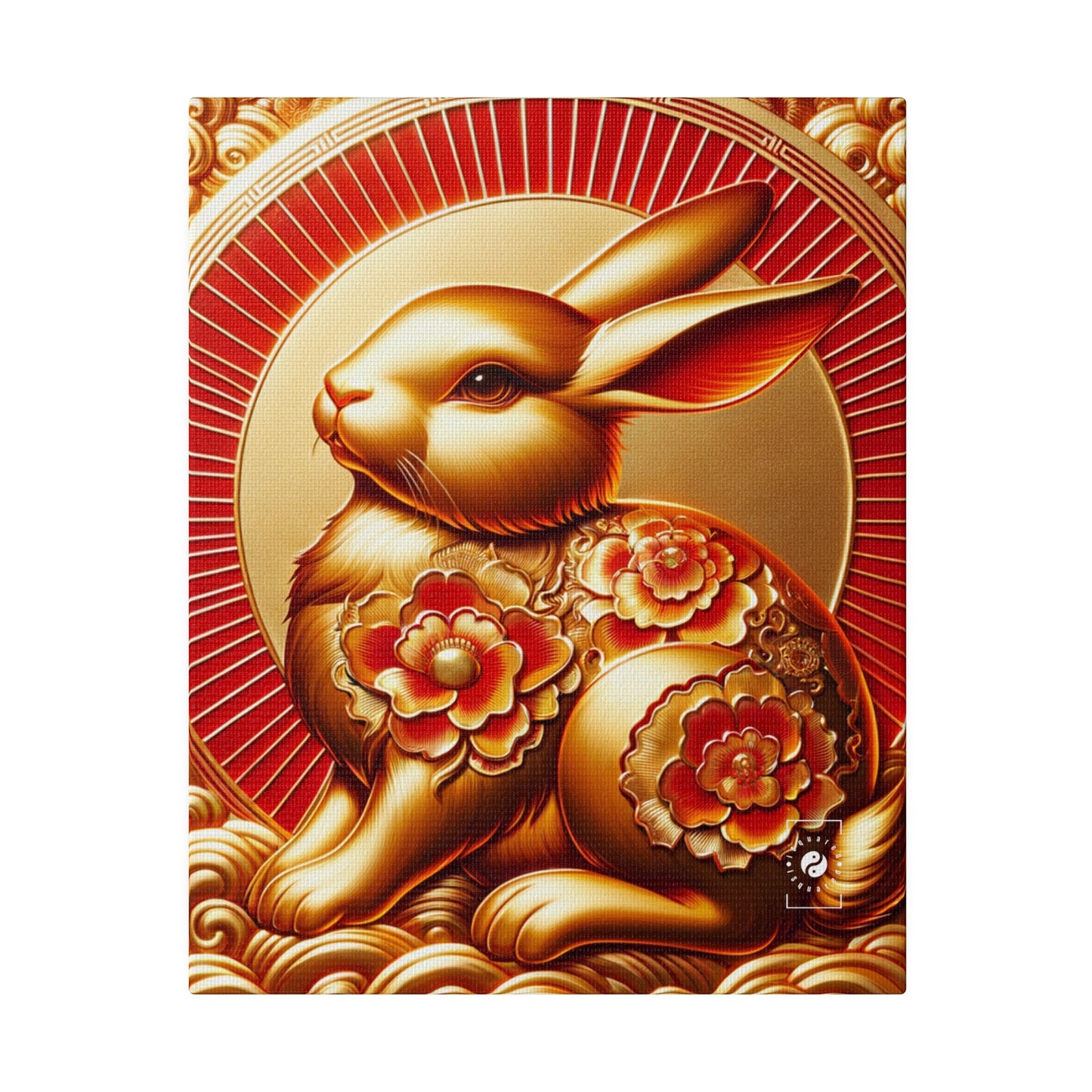 "Golden Blessings: Lunar Rabbit's Resplendence" - Art Print Canvas - iSquaredYoga