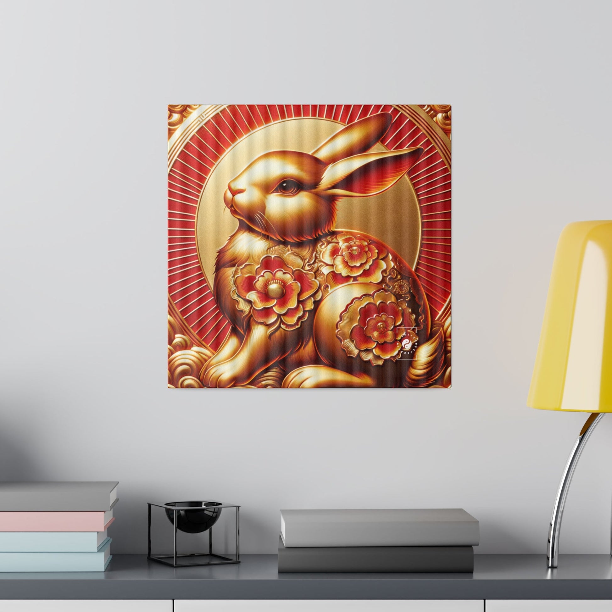 "Golden Blessings: Lunar Rabbit's Resplendence" - Art Print Canvas - iSquaredYoga