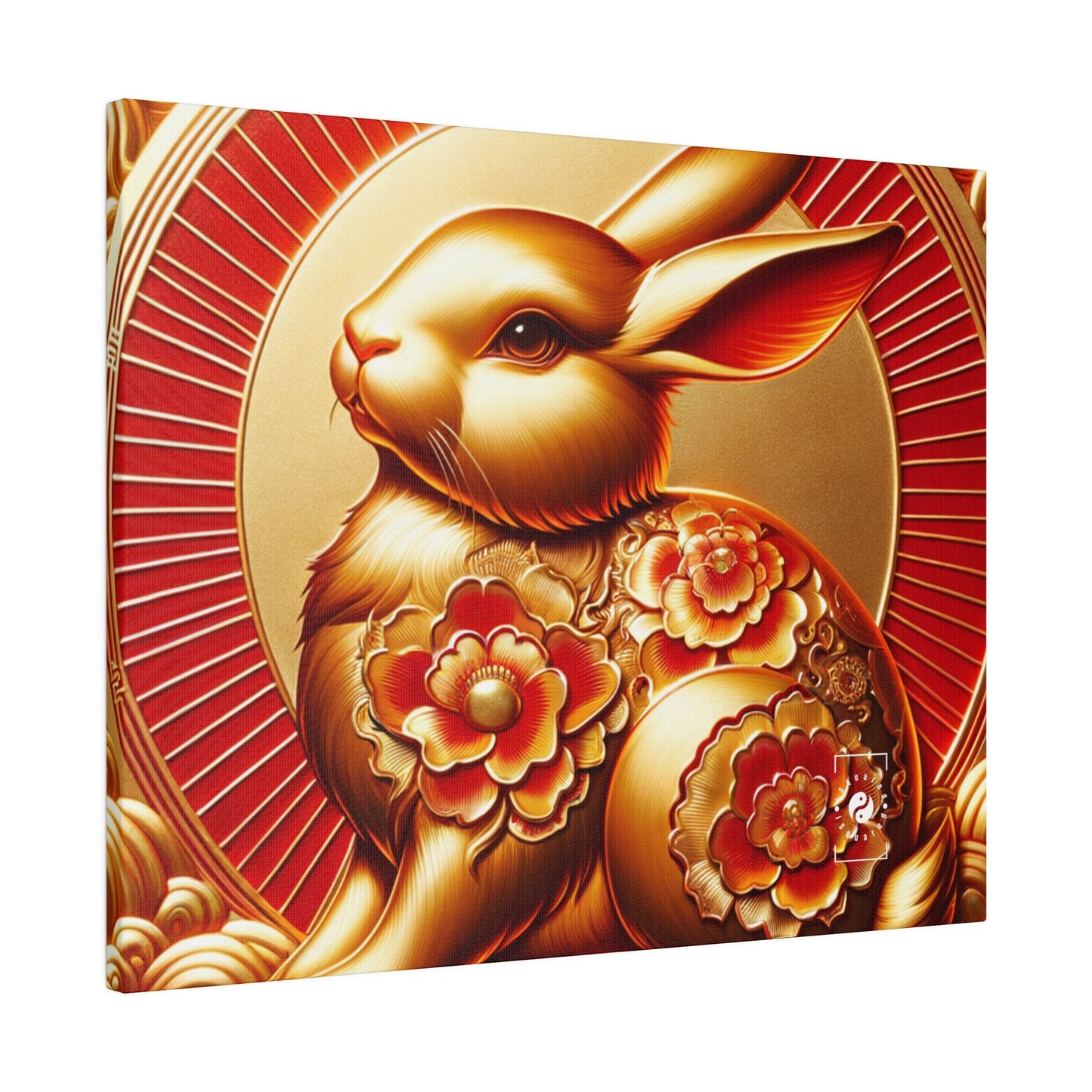 "Golden Blessings: Lunar Rabbit's Resplendence" - Art Print Canvas - iSquaredYoga