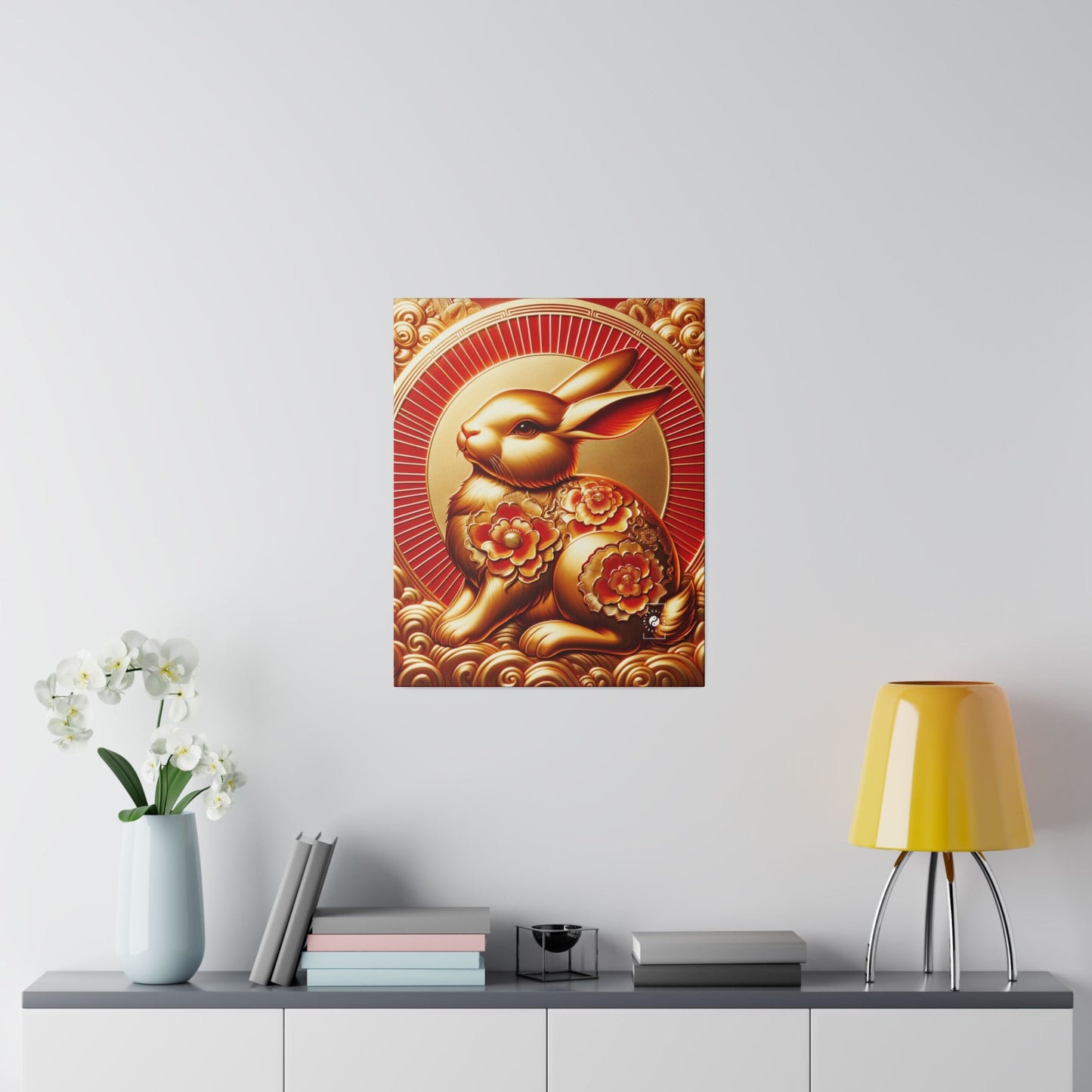 "Golden Blessings: Lunar Rabbit's Resplendence" - Art Print Canvas - iSquaredYoga