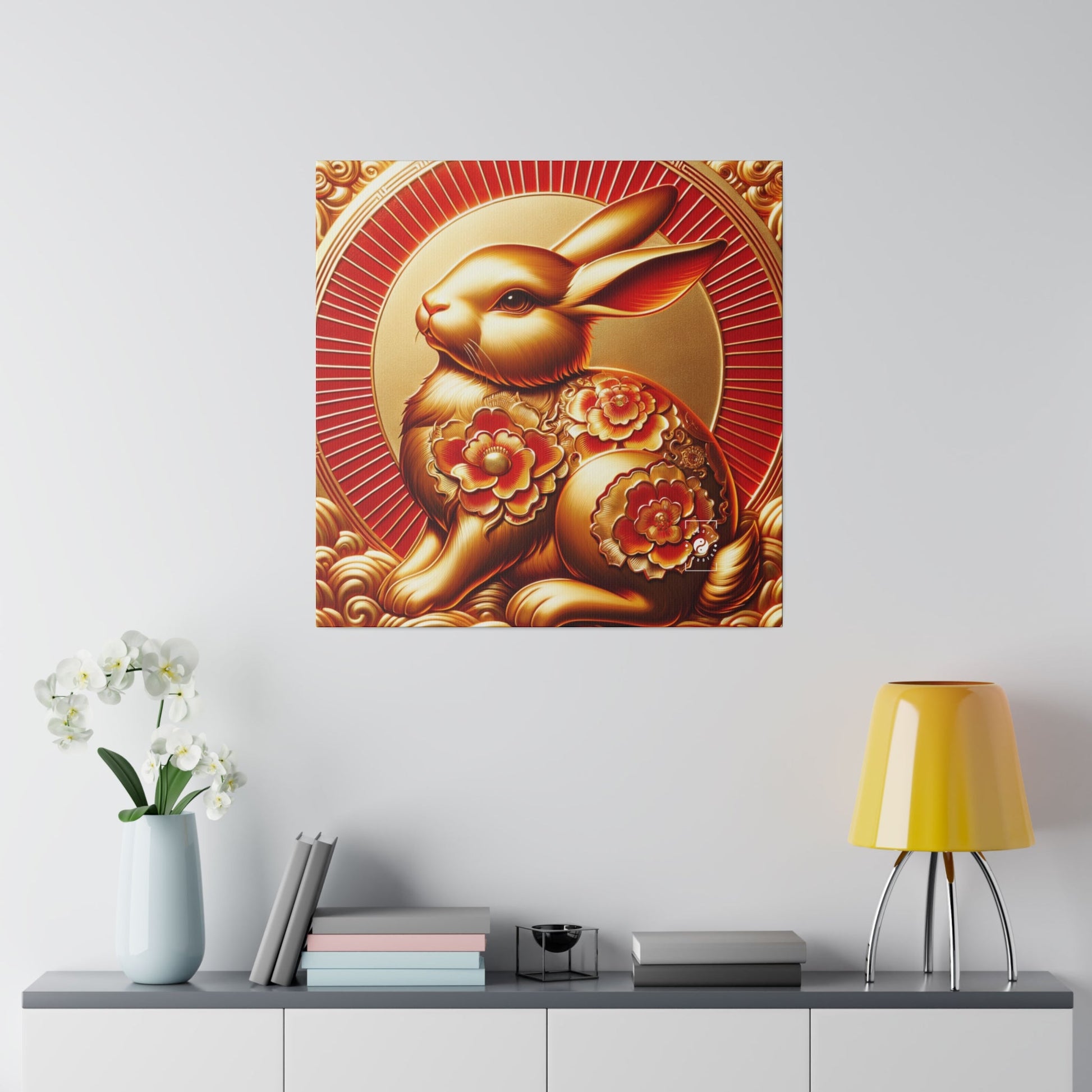 "Golden Blessings: Lunar Rabbit's Resplendence" - Art Print Canvas - iSquaredYoga