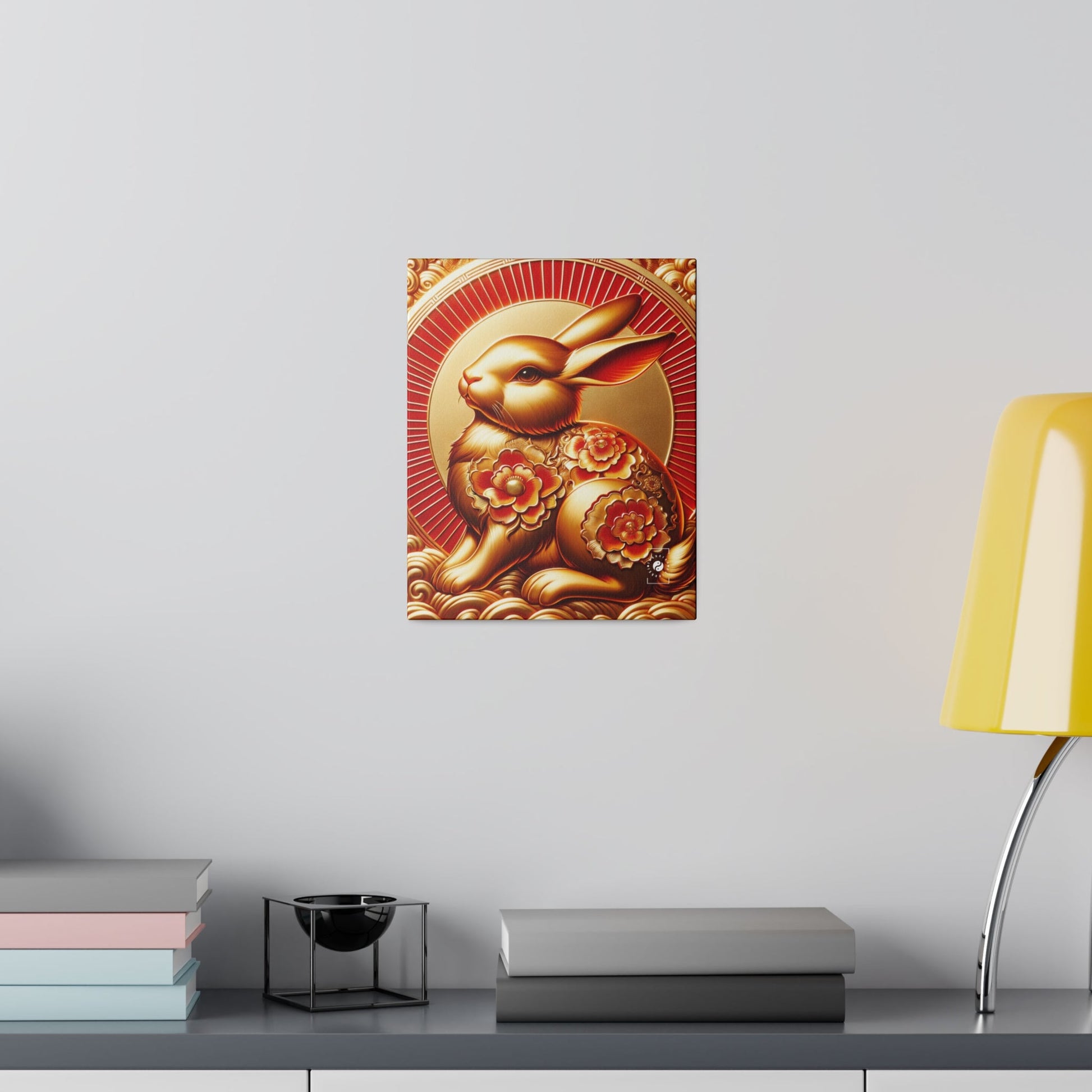 "Golden Blessings: Lunar Rabbit's Resplendence" - Art Print Canvas - iSquaredYoga