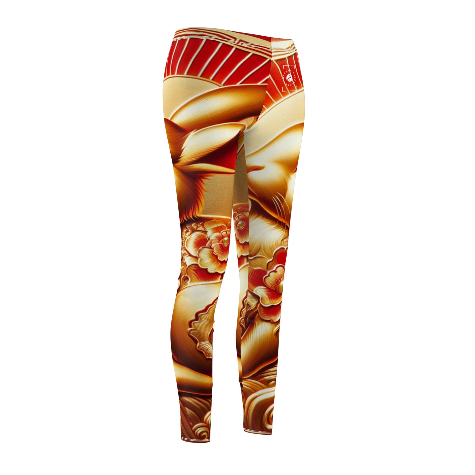 "Golden Blessings: Lunar Rabbit's Resplendence" - Casual Leggings - iSquaredYoga