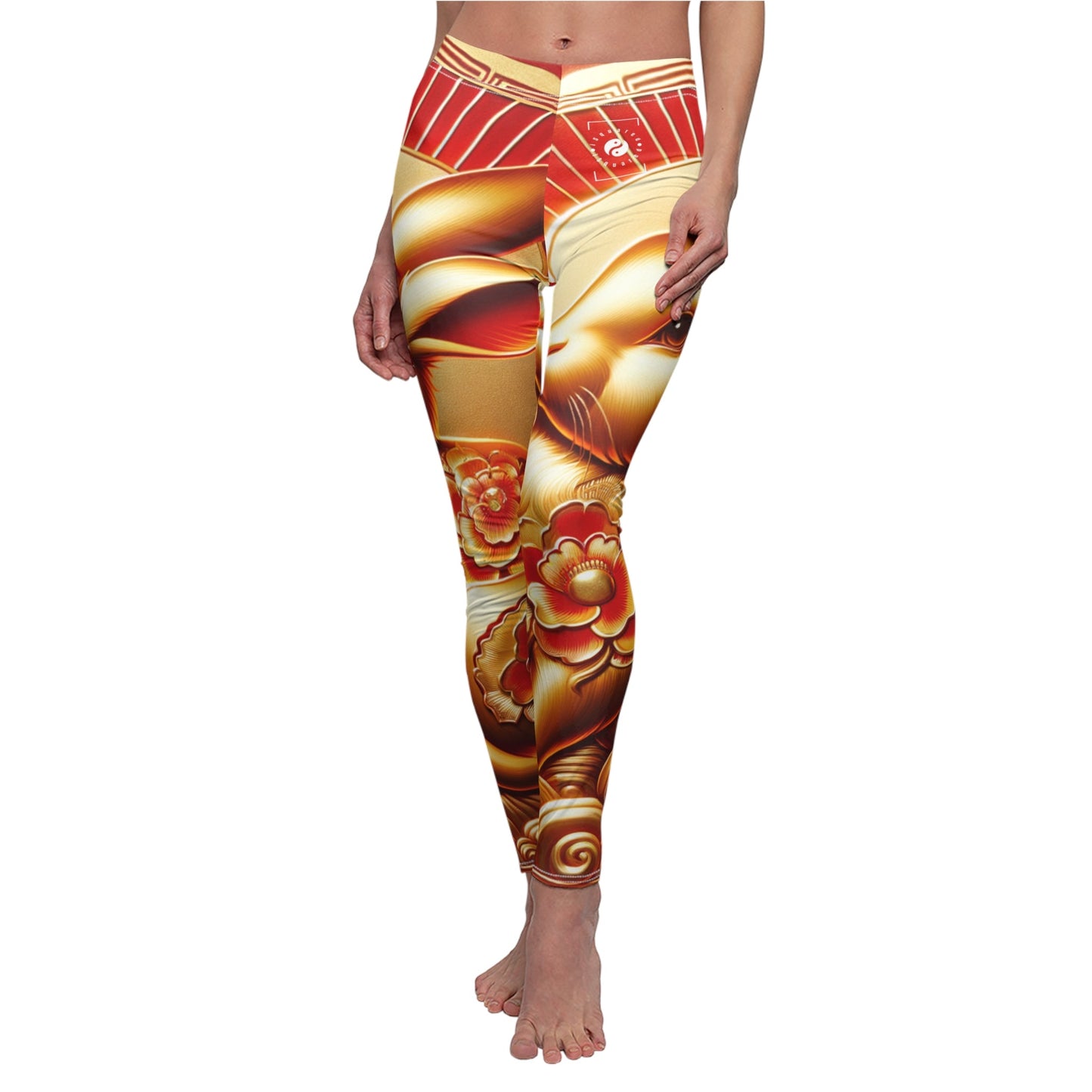 "Golden Blessings: Lunar Rabbit's Resplendence" - Casual Leggings - iSquaredYoga