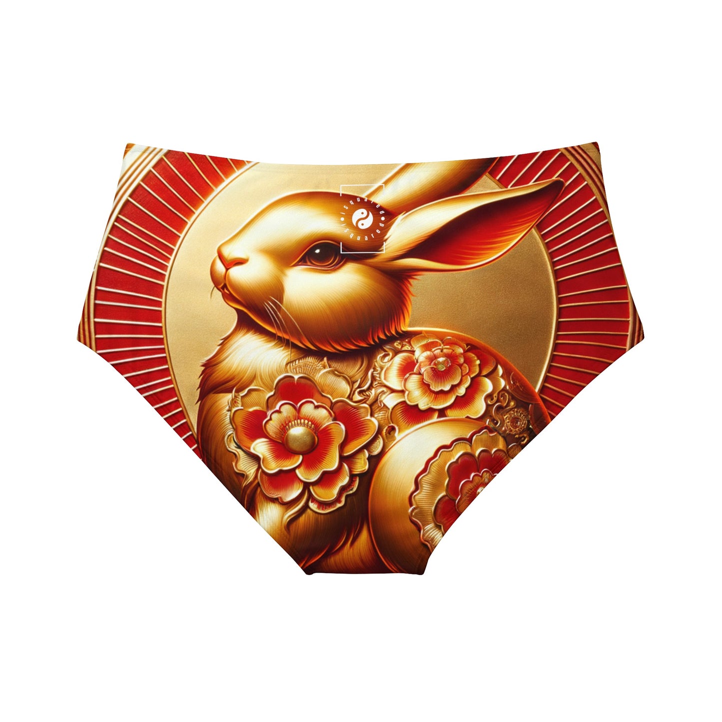 "Golden Blessings: Lunar Rabbit's Resplendence" - High Waisted Bikini Bottom - iSquaredYoga