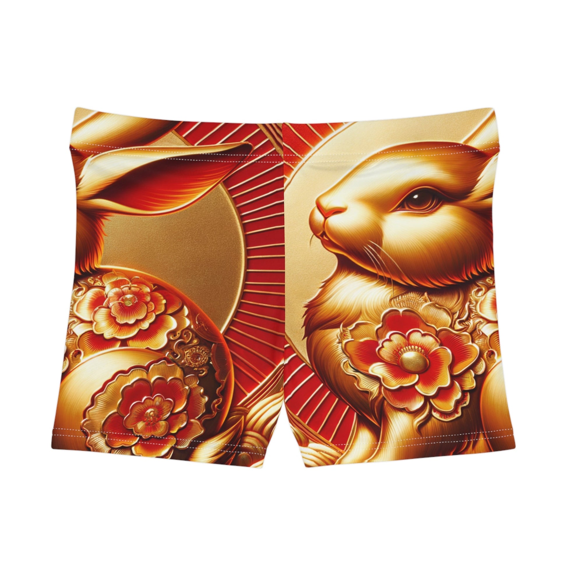 "Golden Blessings: Lunar Rabbit's Resplendence" - Mini Hot Yoga Short - iSquaredYoga