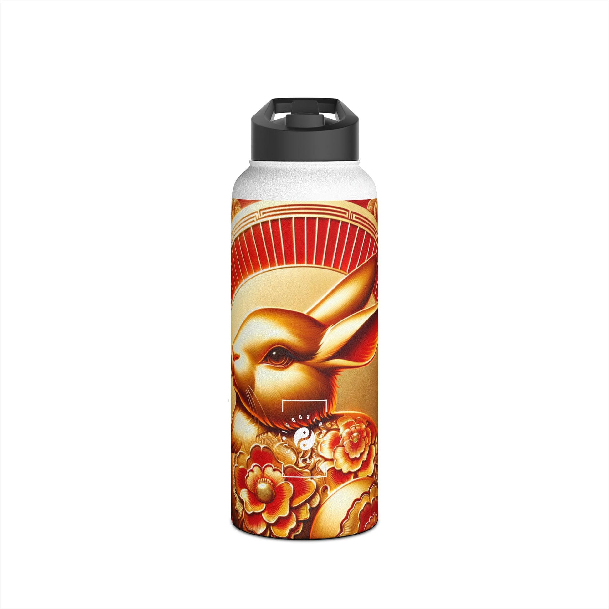 "Golden Blessings: Lunar Rabbit's Resplendence" - Water Bottle - iSquaredYoga