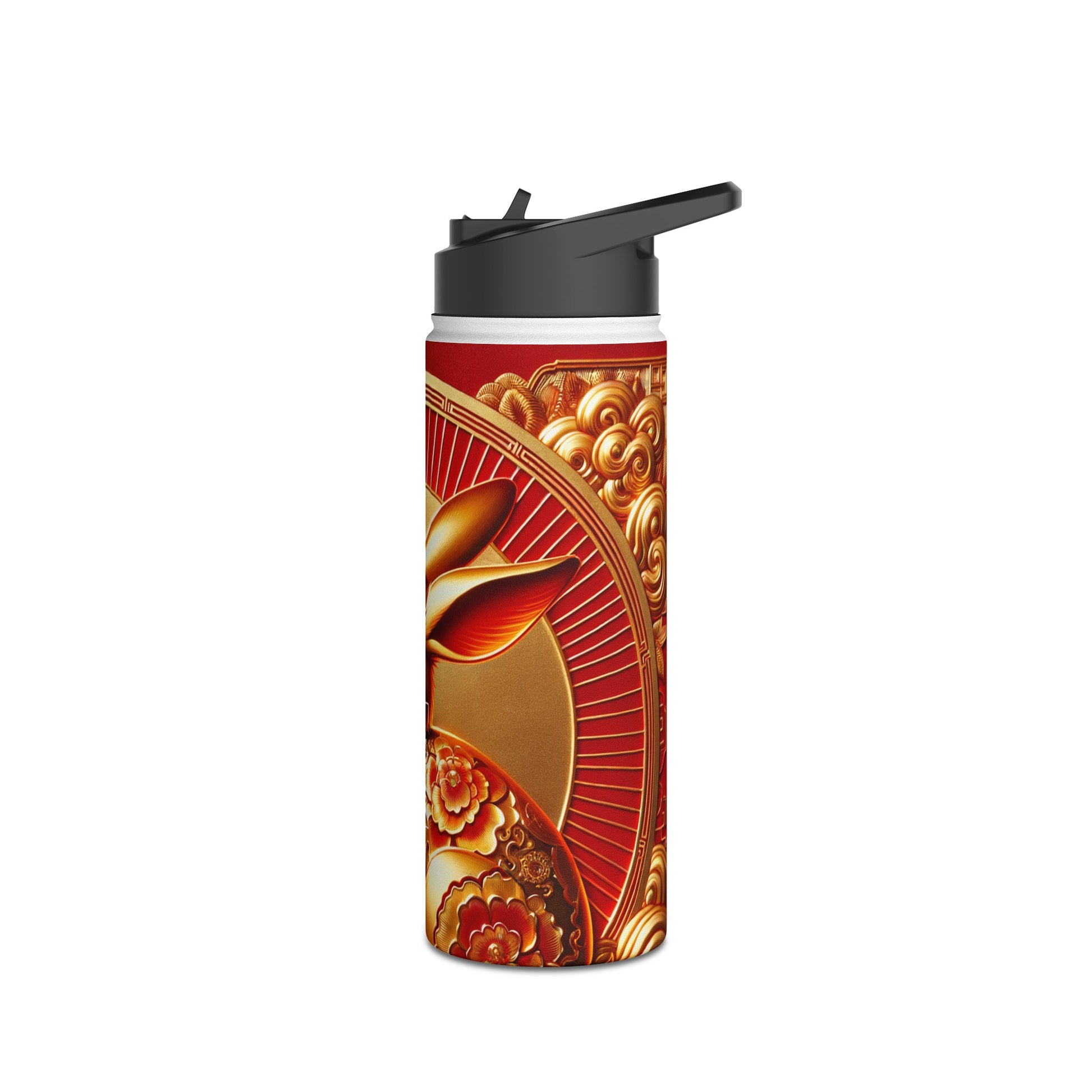 "Golden Blessings: Lunar Rabbit's Resplendence" - Water Bottle - iSquaredYoga